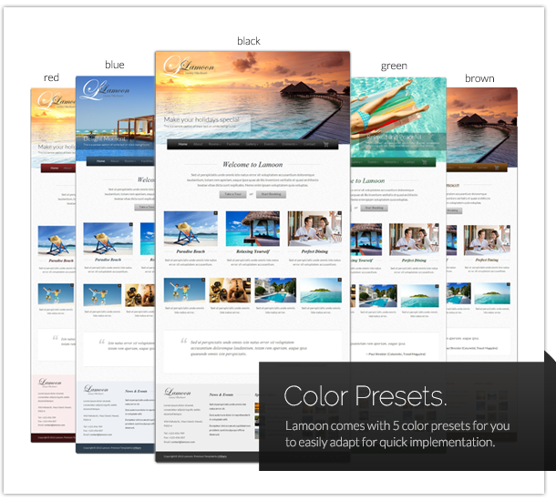 Color Presets – Lamoon comes with 5 color presets for you to easily adapt for quick implementation.